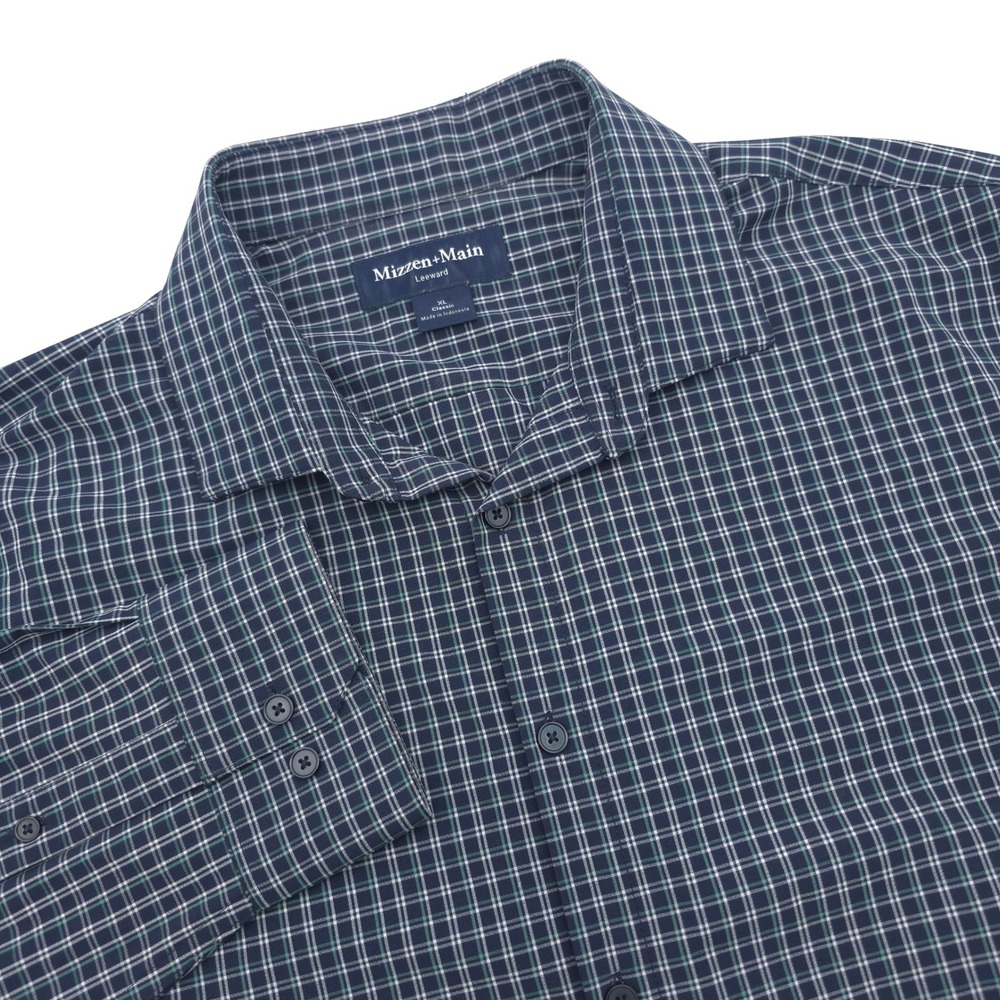 Mizzen+Main Leeward Classic Fit Shirt XL Navy Green Plaid Performance Stretch